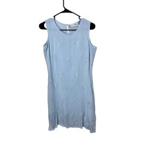 Vintage Victoria Holley Y2K Women's Blue Sleeveless Embroidered Dress Size S‎